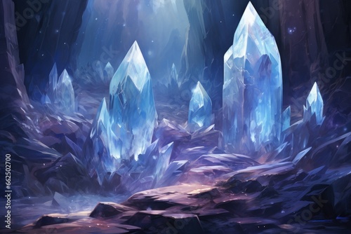 Glistening crystal golems protecting hidden treasures in icy caves - Generative AI photo