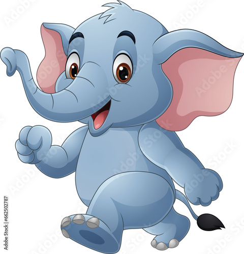 Cartoon elephant walking on white background