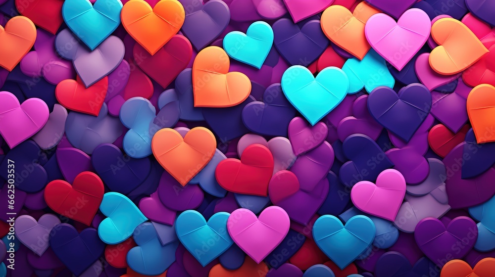 Multicolor small hearts background. 3d Heart shaped pattern valentine wallpaper. Love concept