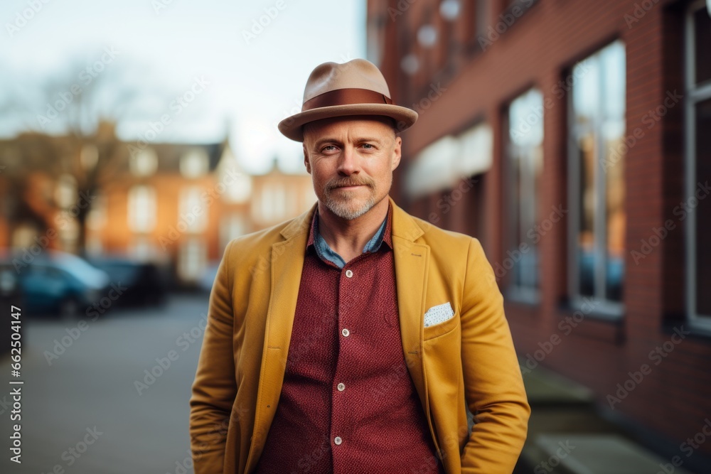 Portrait of a handsome middle-aged man in a hat on the street Portrait of a handsome middle-aged man in a hat on the street