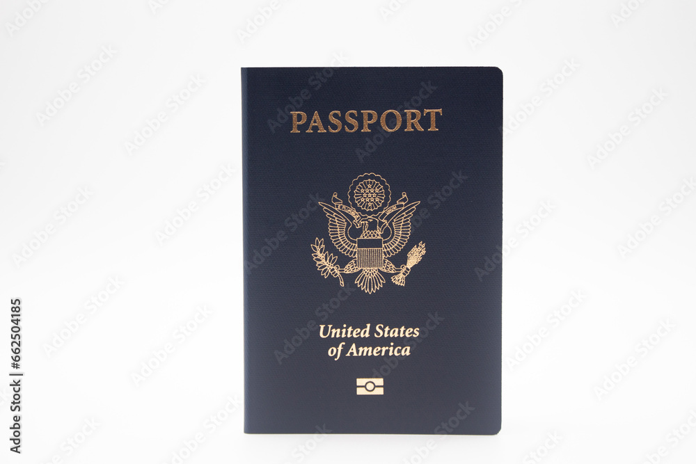American passport with isolated white background, front view