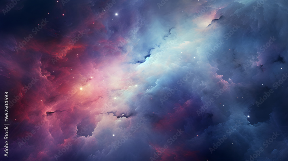 Cosmic Nebula Clouds in Deep Space, cosmic nebula clouds, swirling with rich blues, purples, and pinks, resembling a deep space celestial phenomenon - obrazy, fototapety, plakaty 