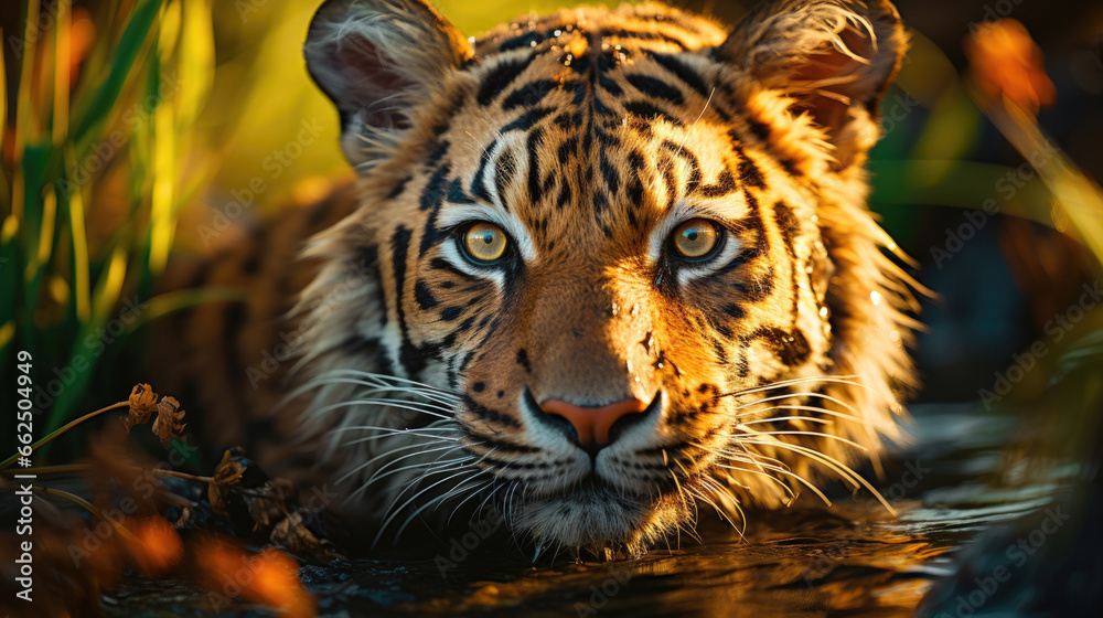 Obraz premium Stunning and Dramatic Image of a Tiger Stalking in the Water