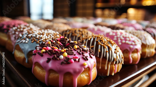 Delicious and Colorful chocolaty Donuts photo