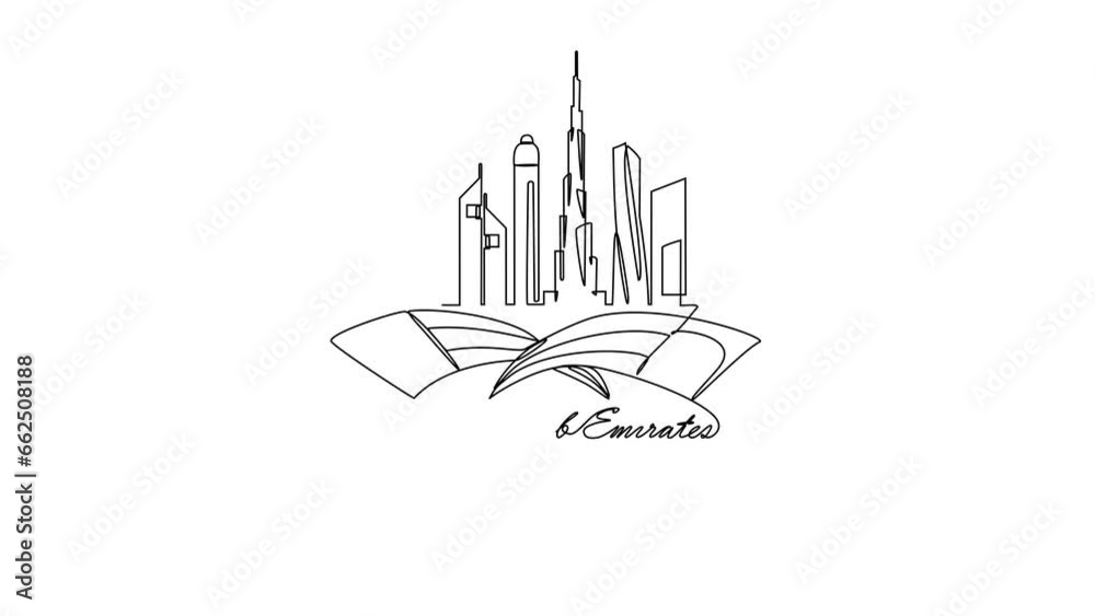 Animated self drawing of UAE Flag Days on November 3rd with white background. UAE Flag Days concept illustration in simple linear animation. UAE Flag Days concept design with full length animation