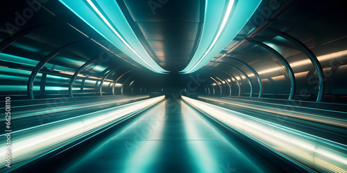 Neon Velocity  Futuristic Tunnel with Glowing Curves sense of high-speed movement  embodying a futuristic transportation background