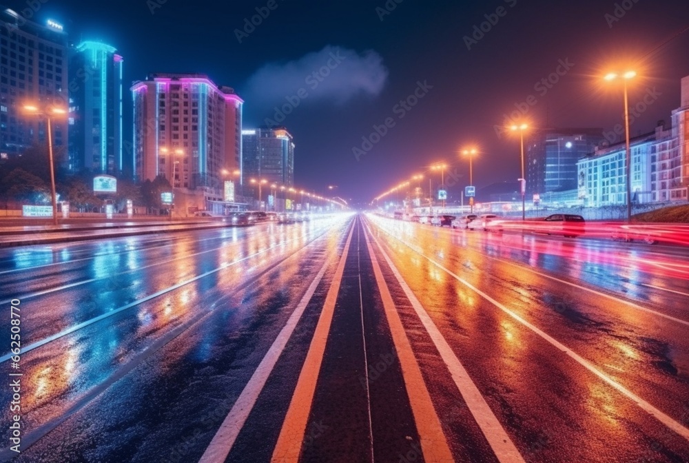 Obraz premium time lapse photography of highway road at night background. generative ai