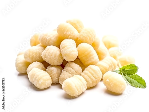 Italian dry uncooked gnocchi isolated on a white background.