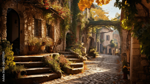 A cozy street with old houses in the province of a European city