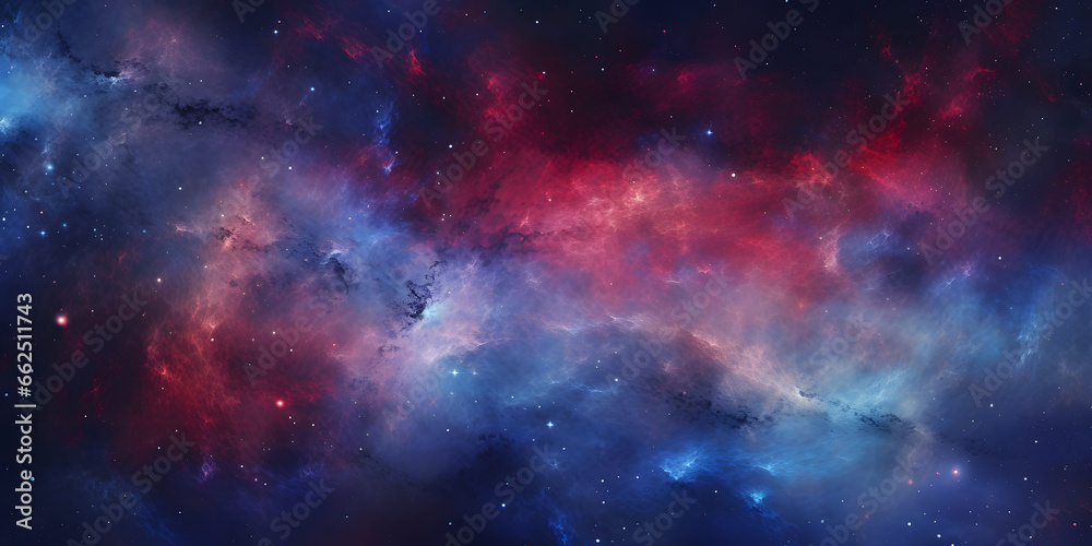 Starry Space: Blue and Purple Colors, Dreamlike Bokeh, Light Red, and Dark Azure Celestial Caustics Background
