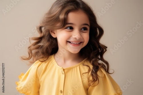 Portrait of a beautiful smiling little girl with curly hair, studio shot