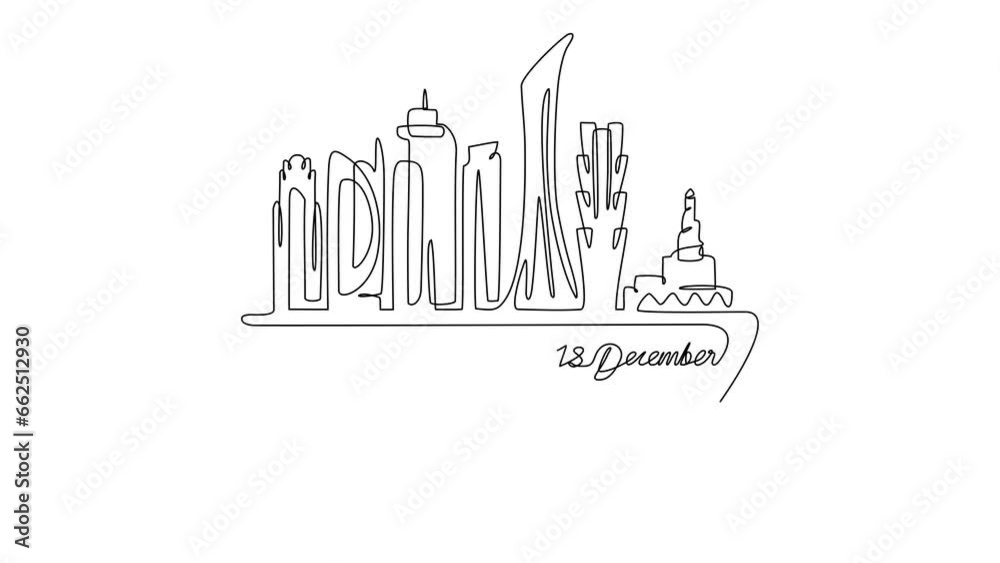 Animated self drawing of Qatar National Days on December 18th with white background. qatar National Days concept illustration in simple linear animation. Qatar National Days design with full animation Animated self drawing of Qatar National Days on December 18th with white background. qatar National Days concept illustration in simple linear animation. Qatar National Days design with full animation