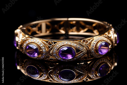 gold ring with purple gems