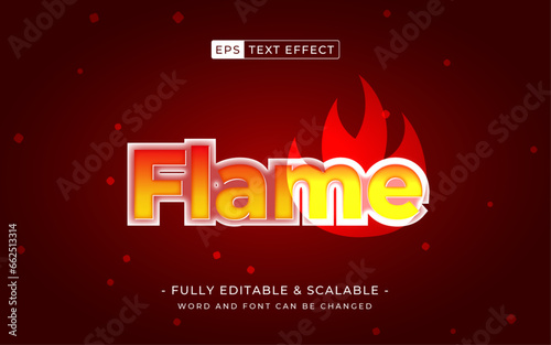 Flame 3D text effect. Editable text style effect with red burn fire template
