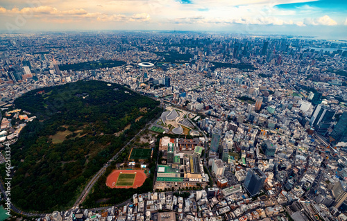 Aerial view of Yoyogi Park in Shinjuku, Tokyo, Japan