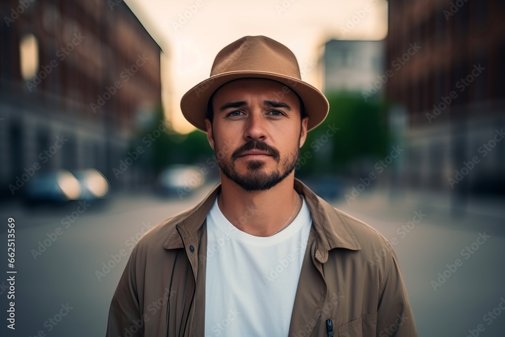 Portrait of a young man in a hat on the street. Portrait of a young man in a hat on the street.