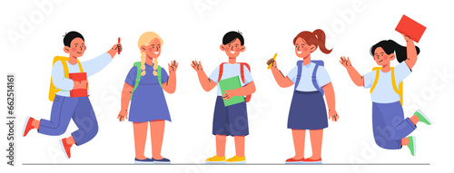 Back to school kids vector set