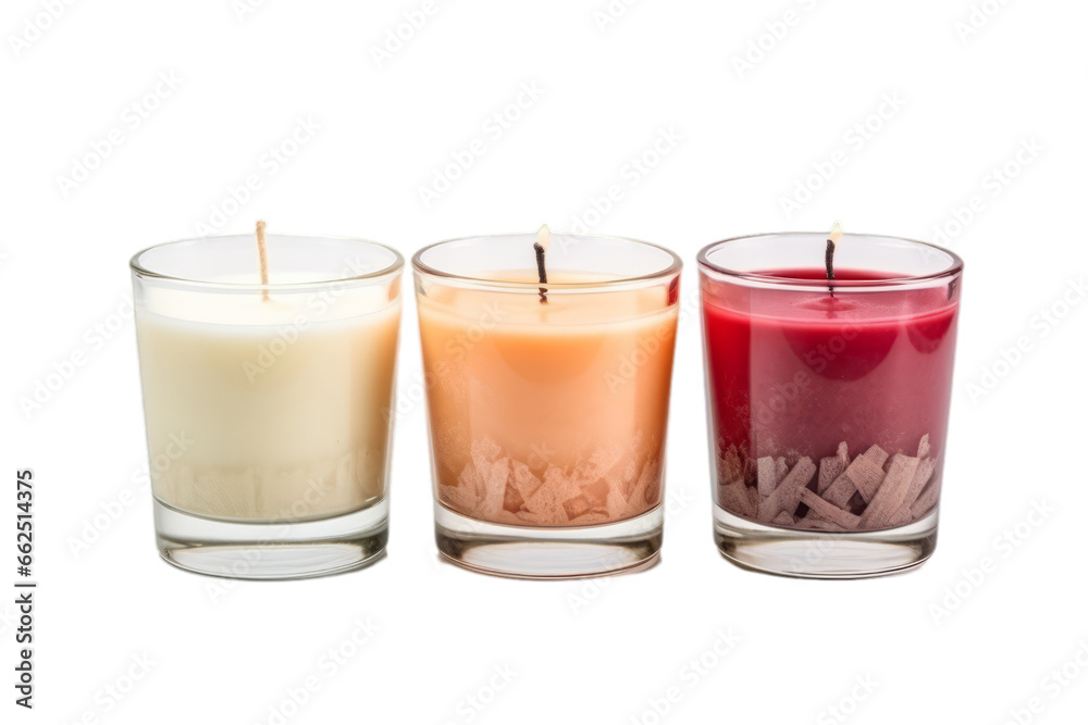 Row of scented candles on transparent white background Row of scented candles on transparent white background