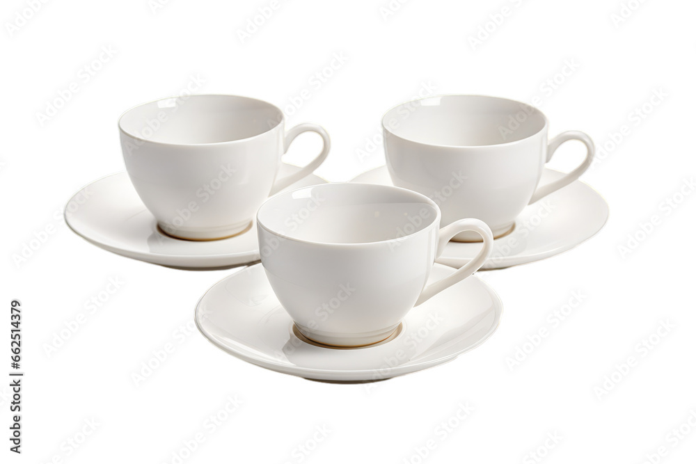 Three ceramic teacups on transparent white background Three ceramic teacups on transparent white background