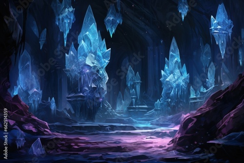 Glistening crystal golems protecting hidden treasures in icy caves - Generative AI