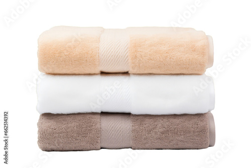 Three neatly stacked towels on a white transparent background