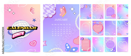 2024 table calendar year.week start on sunday with gradient style that use for vertical digital and printable A4 A5 size