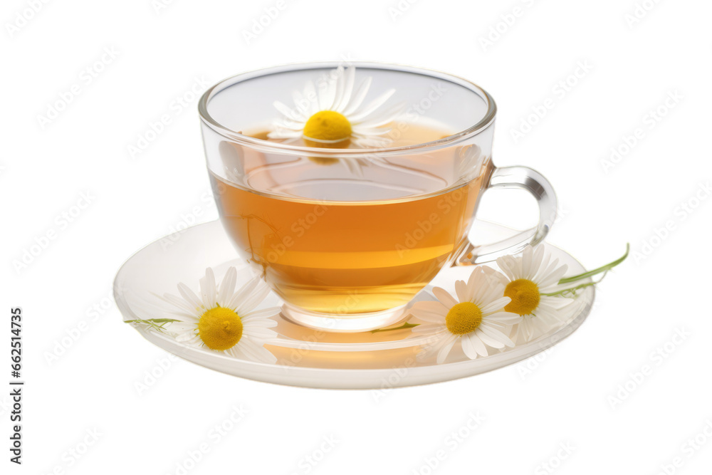 Cup of chrysanthemum tea in a glass teacup on a transparent white background Cup of chrysanthemum tea in a glass teacup on a transparent white background
