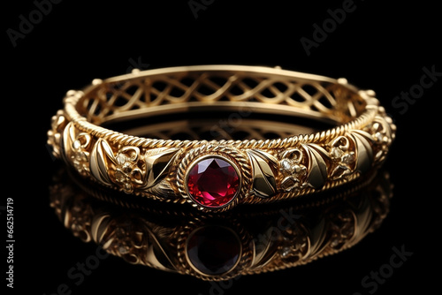 gold ring with red gems