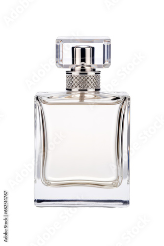 An empty perfume bottle on a transparent white background