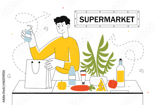 Buyer at checkout vector line