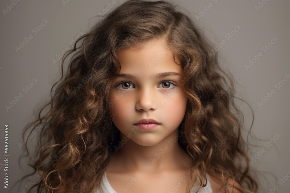 Portrait of a beautiful little girl with long curly hair. Studio shot. Portrait of a beautiful little girl with long curly hair. Studio shot.