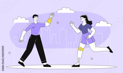 Disabled characters vector line concept