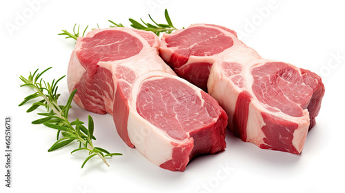 fresh raw lamb chops isolated on white background. photo