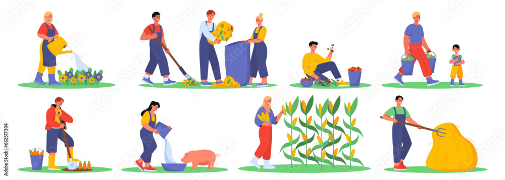 Set of farm work vector concept