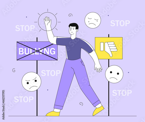Stop bullying vector line concept