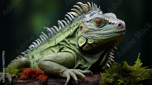 Beautiful Green Iguana with natural background on the park. Generative AI