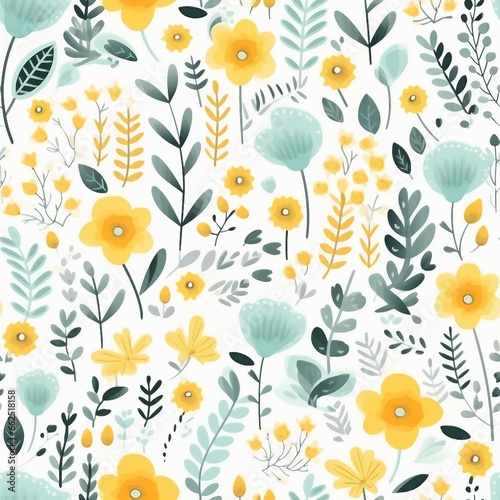 Vector floral pattern in doodle style with flowers and leaves. Gentle, spring floral background. generative ai.