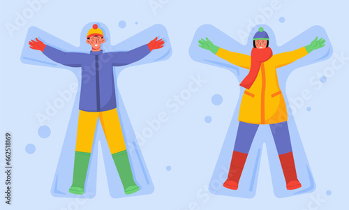 People lie in snow vector concept