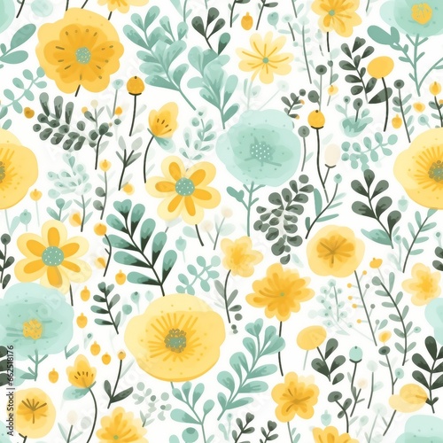 Vector floral pattern in doodle style with flowers and leaves. Gentle, spring floral background. generative ai. © SEUNGJIN