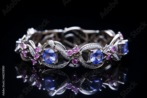 white gold ring with purple gems