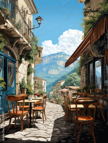 Vector Illustration of a cozy coastal Mediterranian Town  Generative AI