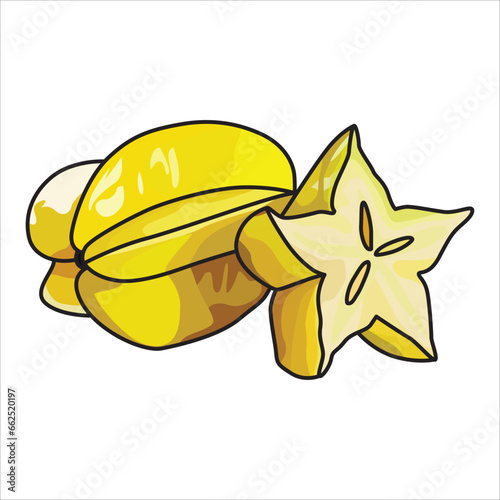 vector star fruit or "belimbing" in Indonesian language, suitable for stickers and other design elements