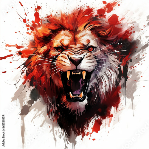 lion head red paint splash