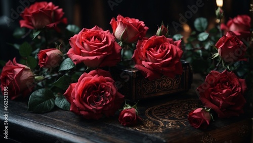 high quality, 8K Ultra HD, ultra-realistic, gothic style roses, Roses with gothic designs and magical symbols, high detailed 