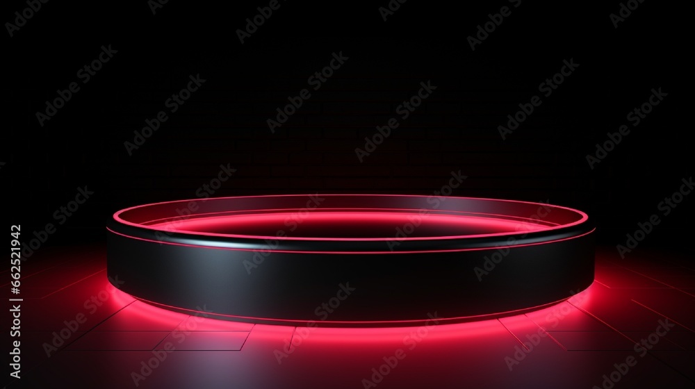 Red light round podium and black background for mock up Red light round podium and black background for mock up