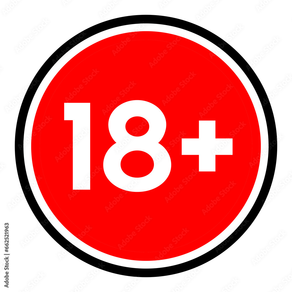 warning for children under 18 years of age, 18 plus circle icon warning for children under 18 years of age, 18 plus circle icon
