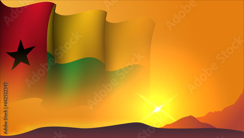 guinea-bissau waving flag background design on sunset view vector illustration