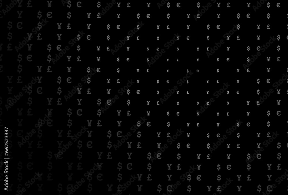 Dark silver, gray vector template with EUR, USD, GBP, JPY. Dark silver, gray vector template with EUR, USD, GBP, JPY.