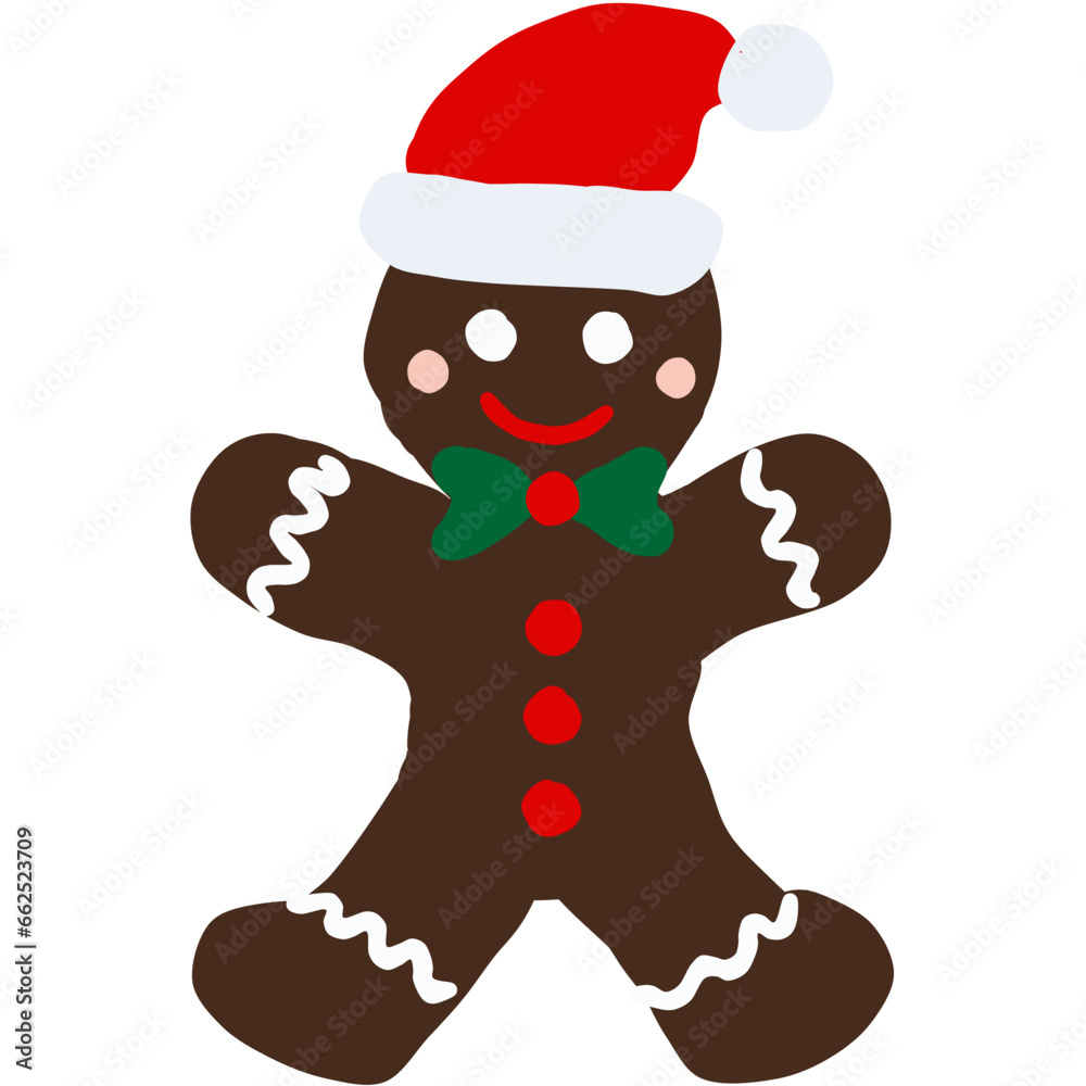 Obraz premium gingerbread man isolated on white, chocolate gingerbread man with santa hat and bow tie