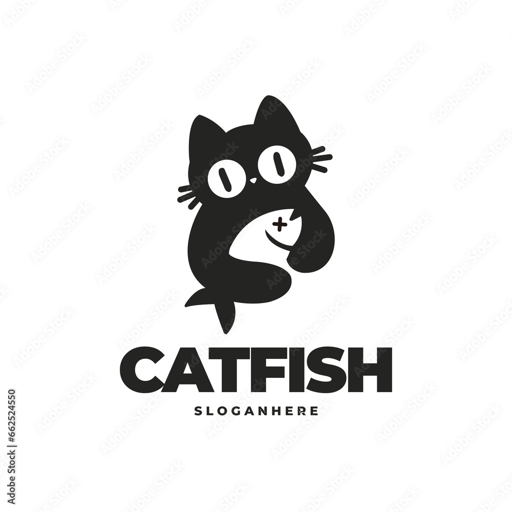 cat and fish modern logo vector